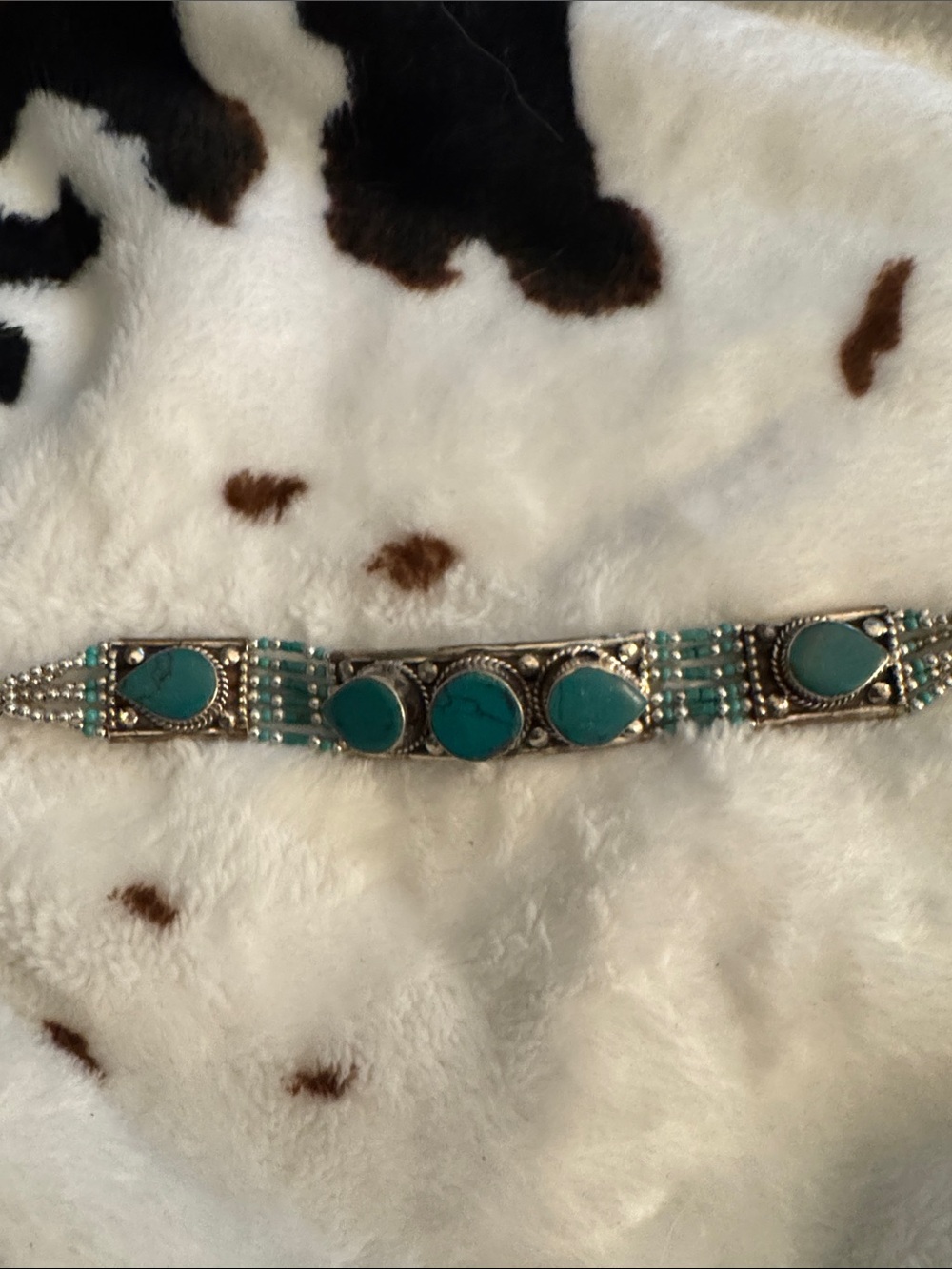 Real Turquoise Bead Multi-Stone Statement Bracelet -Women's Jewelry alpaca metal